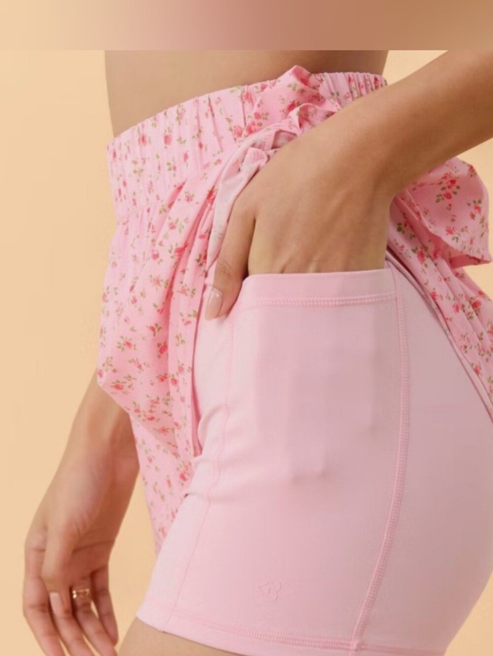 Blogilates Pink Floral Ruffle Shorts - Picture 4 of 6